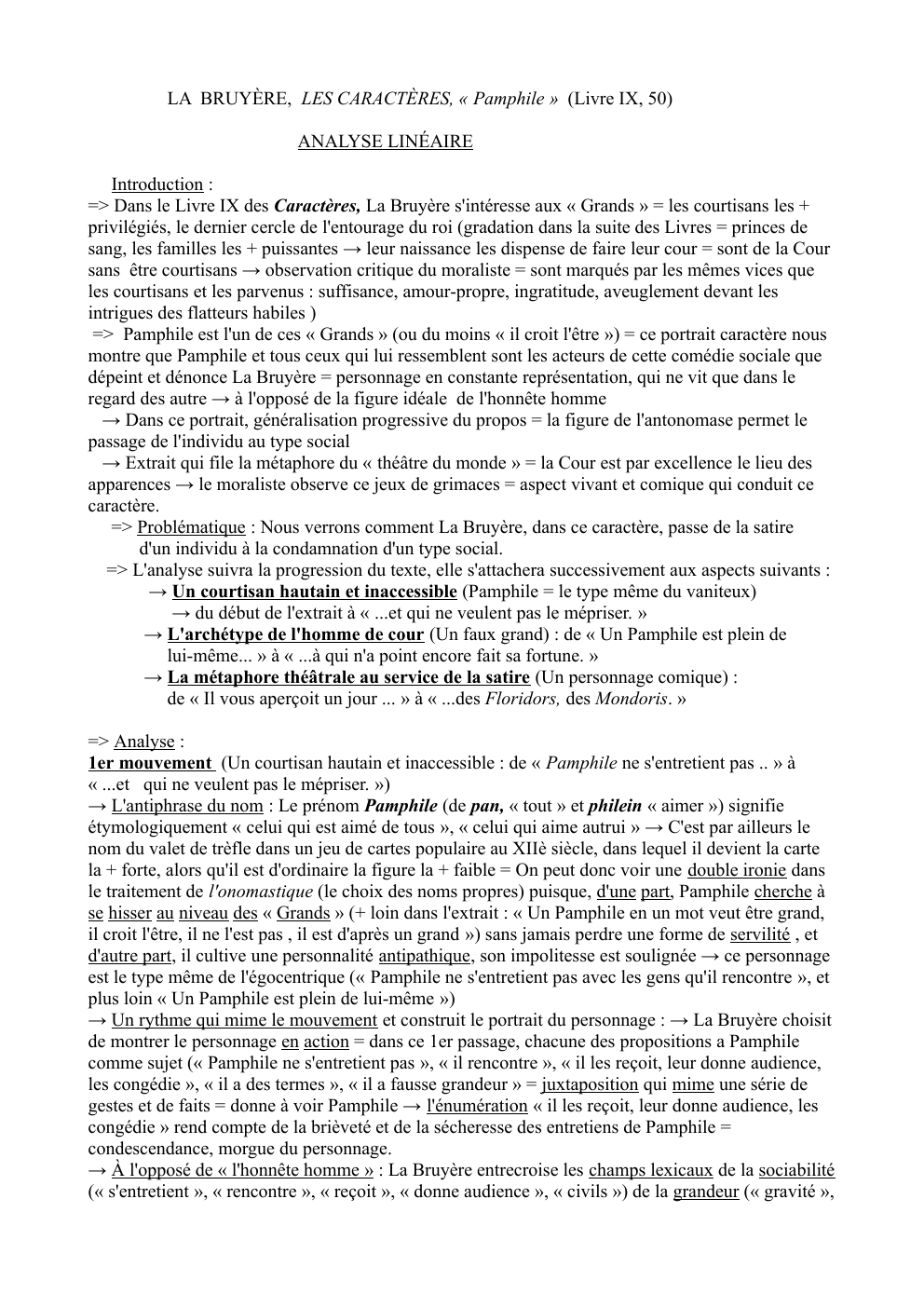 Prévisualisation du document LA BRUYÈRE, LES CARACTÈRES, « Pamphile » (Livre IX, 50) ANALYSE LINÉAIRE