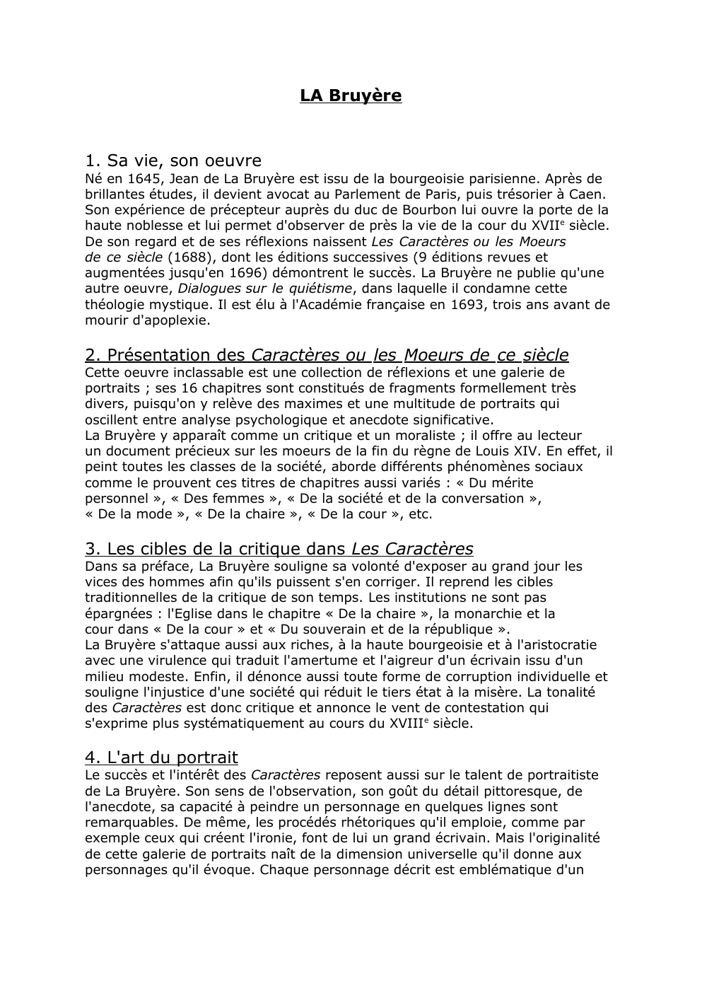 Prévisualisation du document LA BRUYÈRE, Les Caractères, présentation