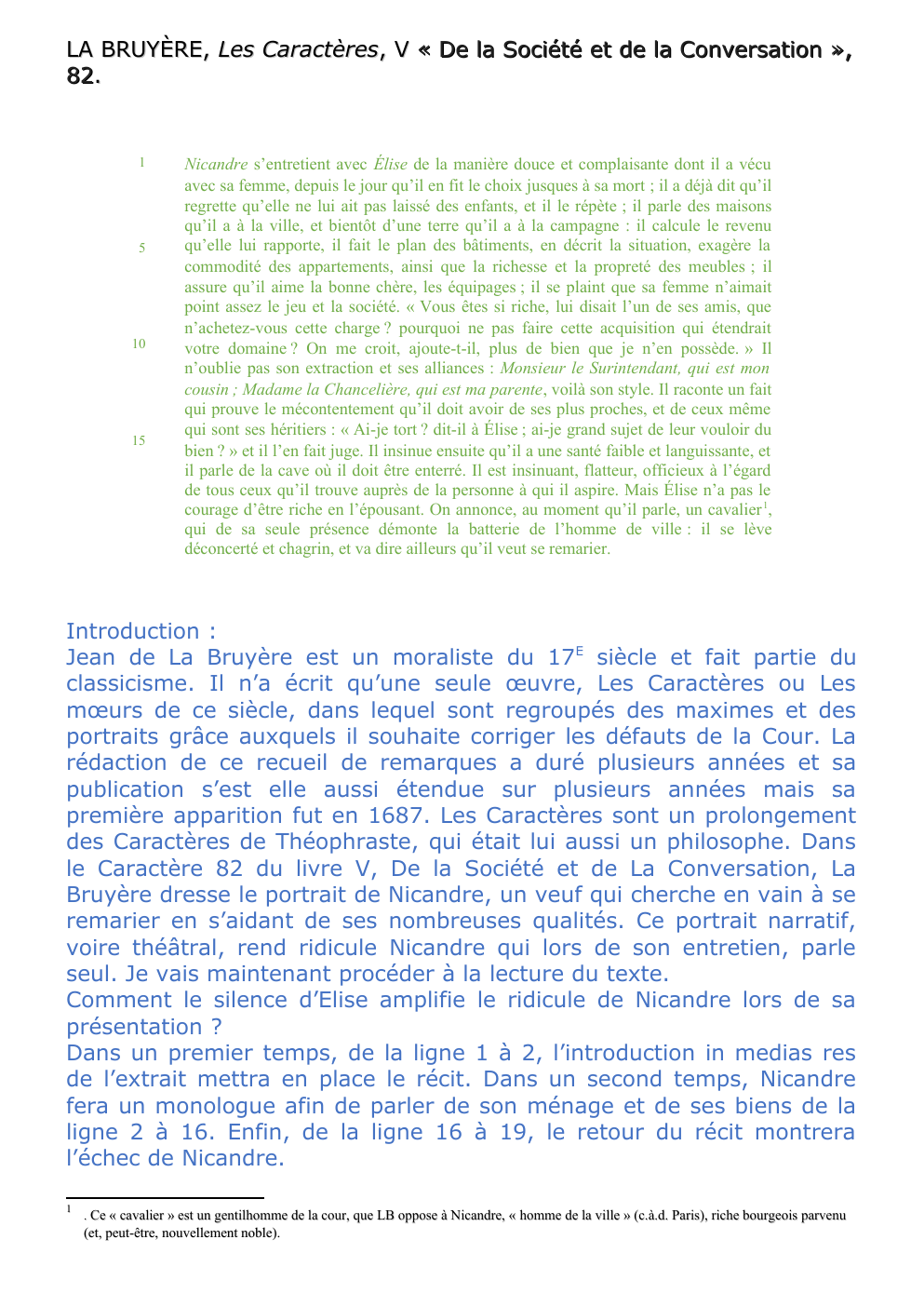 Prévisualisation du document LA BRUYÈRE, Les Caractères, V « De la Société et de la Conversation », 82.