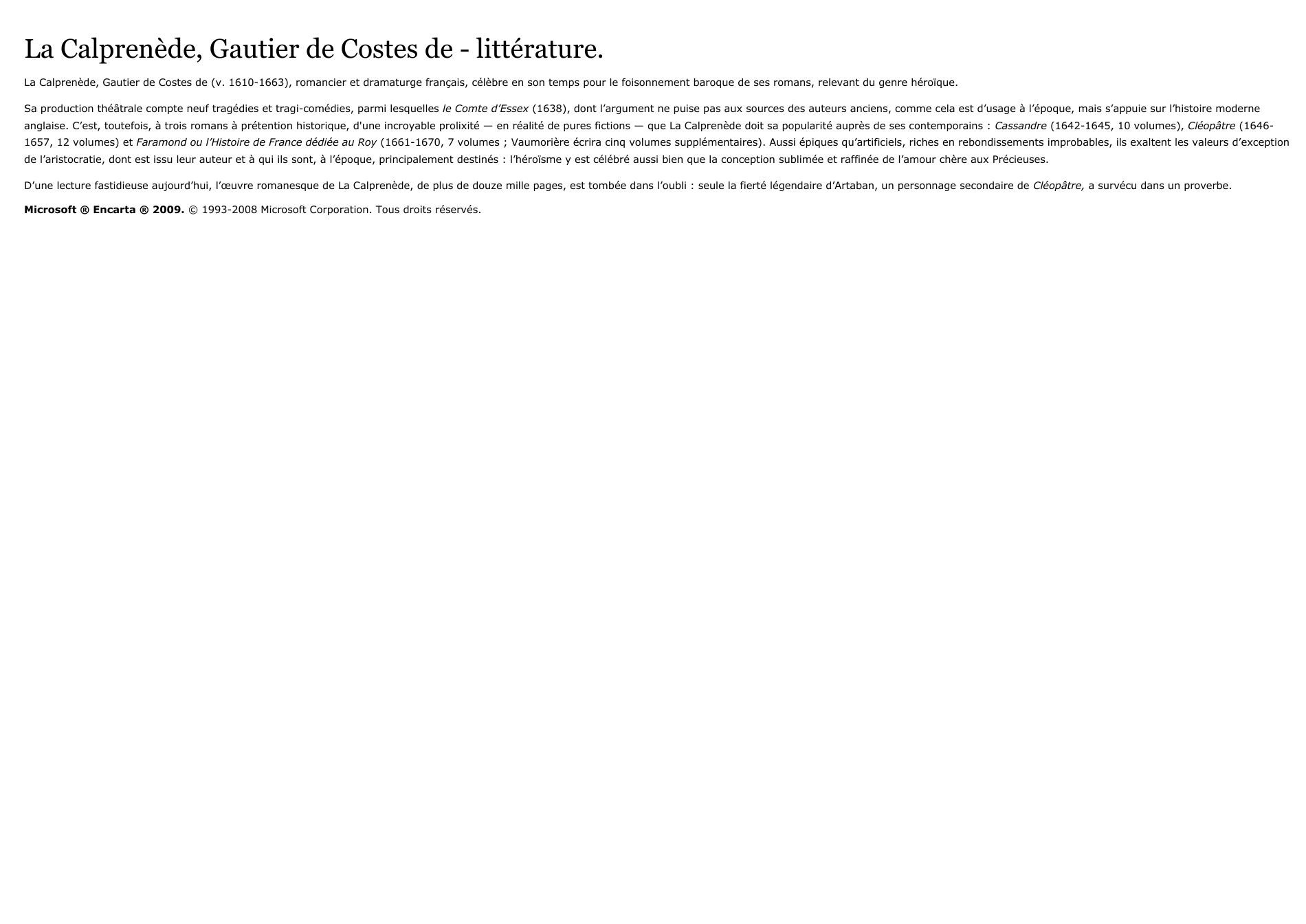 Prévisualisation du document La Calprenède, Gautier de Costes de - littérature.