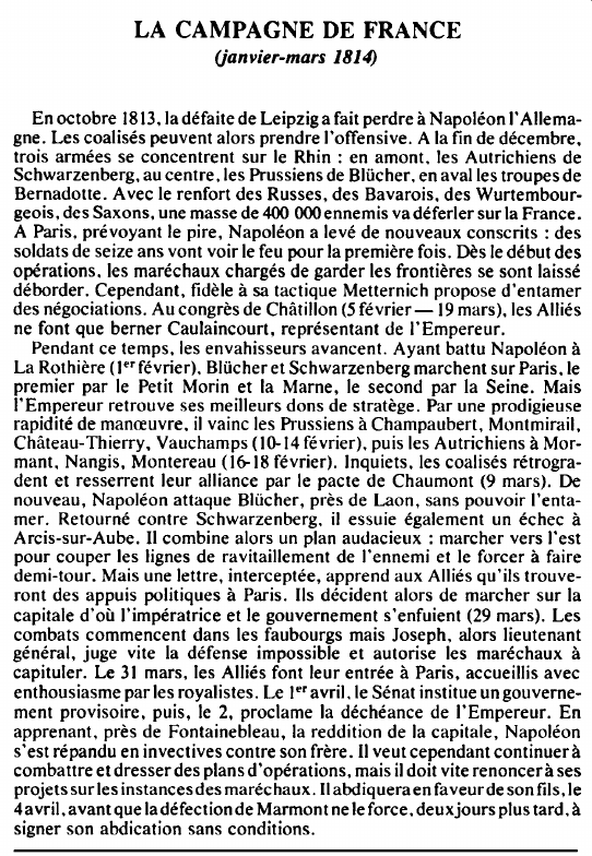 Prévisualisation du document LA CAMPAGNE DE FRANCE(janvier-mars 1814) - HISTOIRE.