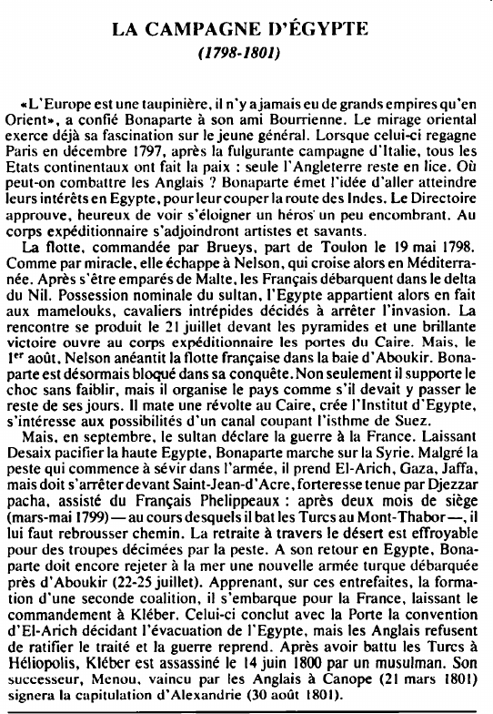 Prévisualisation du document LA CAMPAGNE D'ÉGYPTE( 1798- 1801) - HISTOIRE.