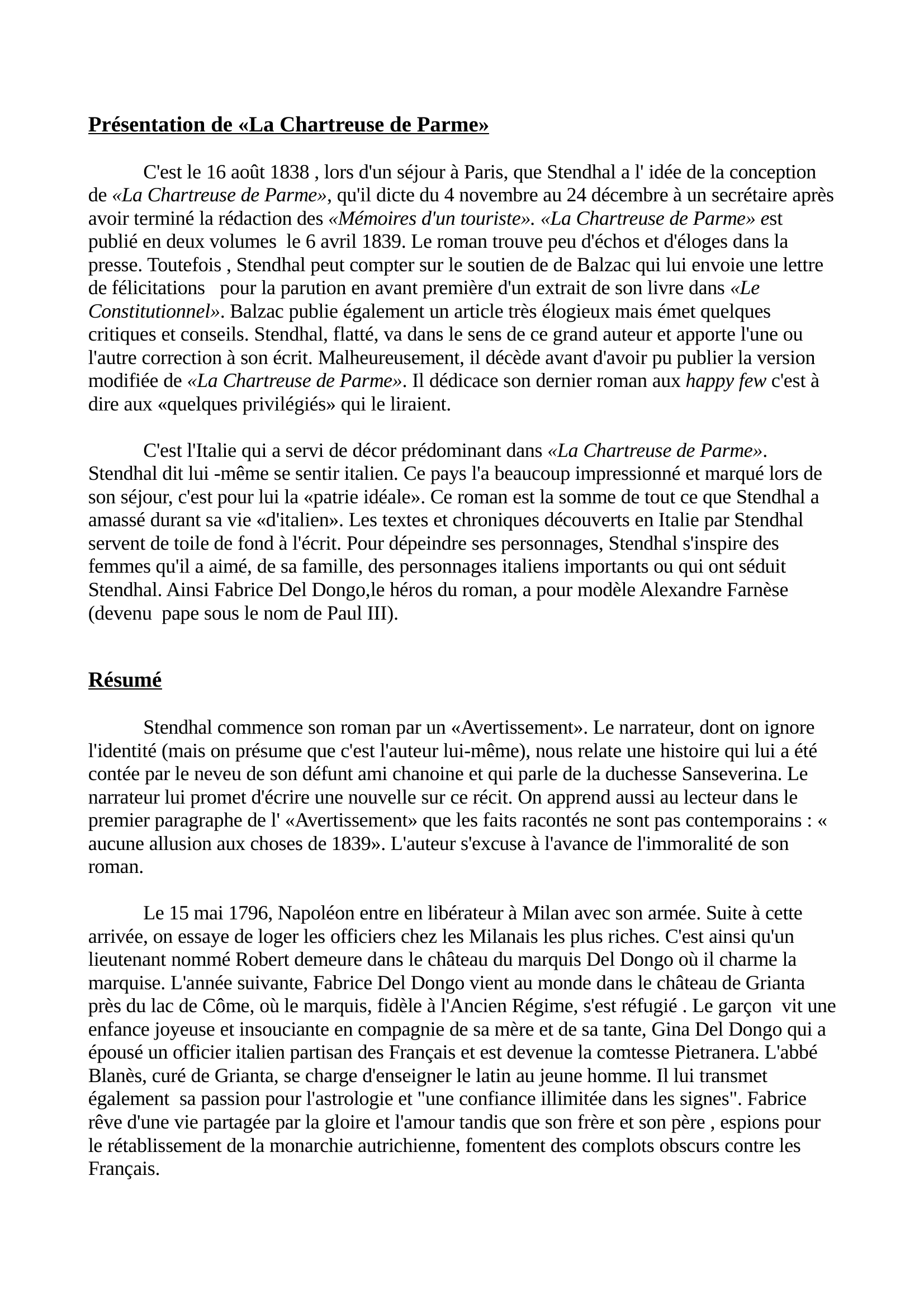 Prévisualisation du document La Chartreuse de Parme