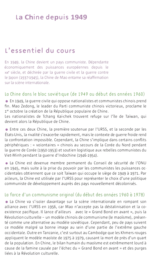 Prévisualisation du document La Chine depuis 1949

L'essentiel du cours
En 1949, la Chine devient un pays communiste. Dépendante
économiquement des puissances européennes...
