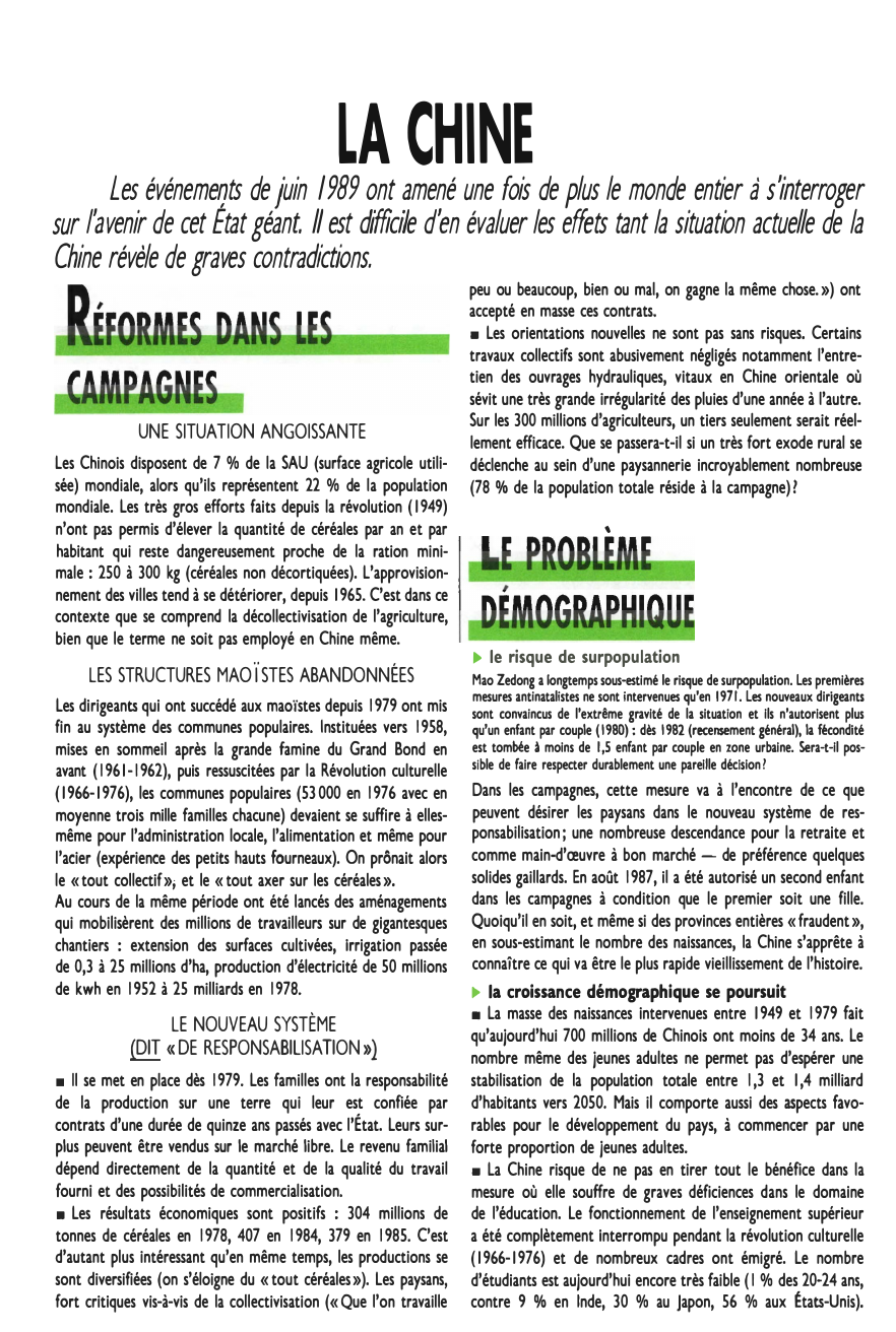 Prévisualisation du document LA
CHINE
Les événeme�ts de juin 1989 ont amené une fois de plus le monde entier à s'interroger

sur l'avenir...