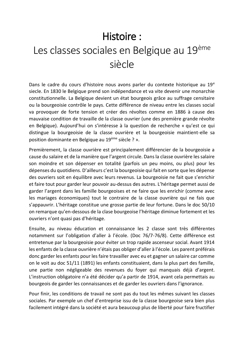 Prévisualisation du document la classe social en belgique au 19eme