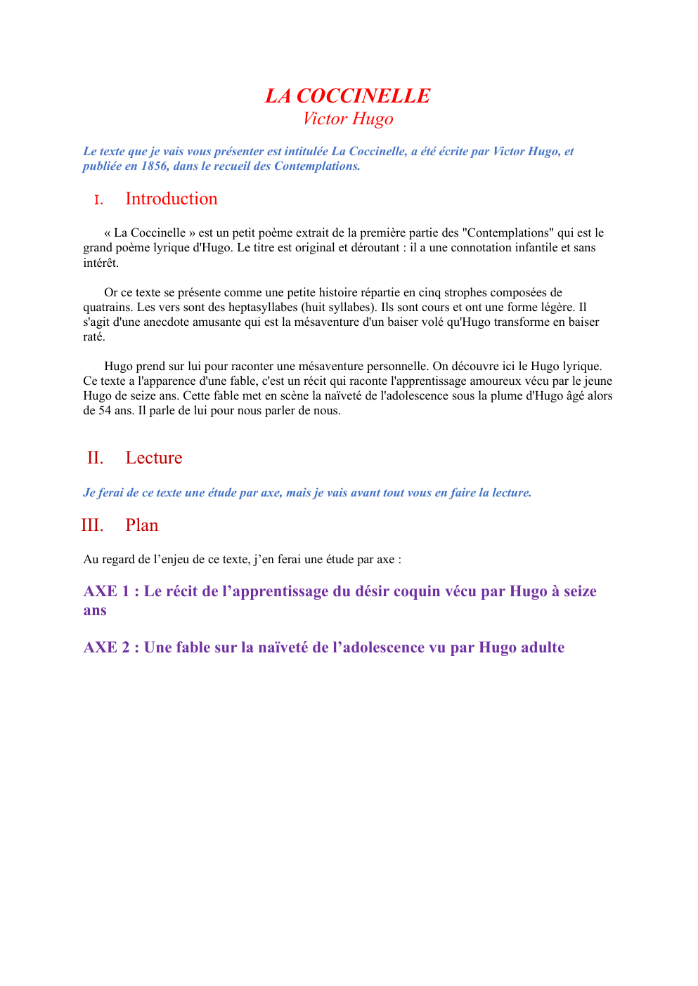 Prévisualisation du document LA COCCINELLE Victor Hugo (étude par axe)