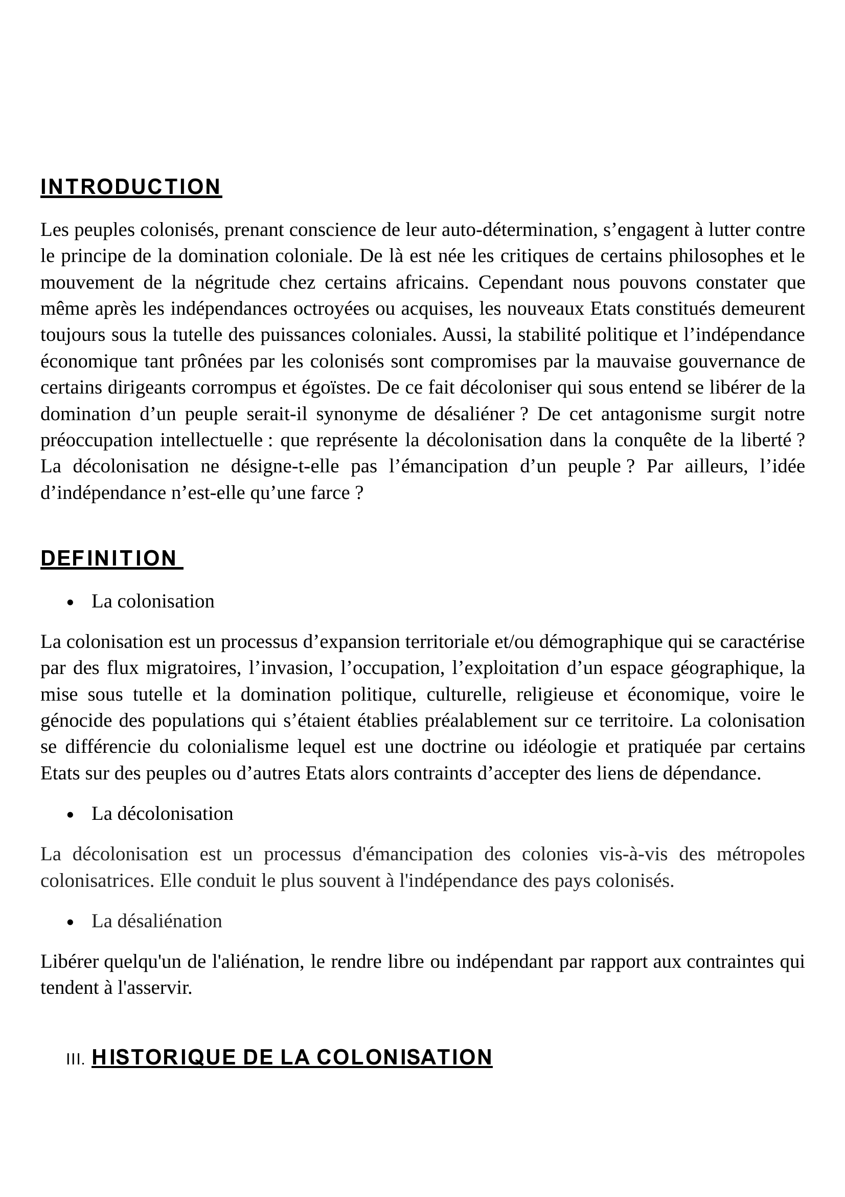 Prévisualisation du document LA COLONISATION