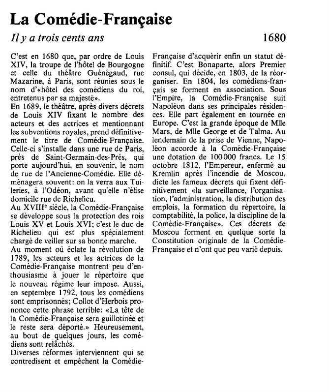 Prévisualisation du document La Comédie-FrançaiseIl y a trois cents ans.