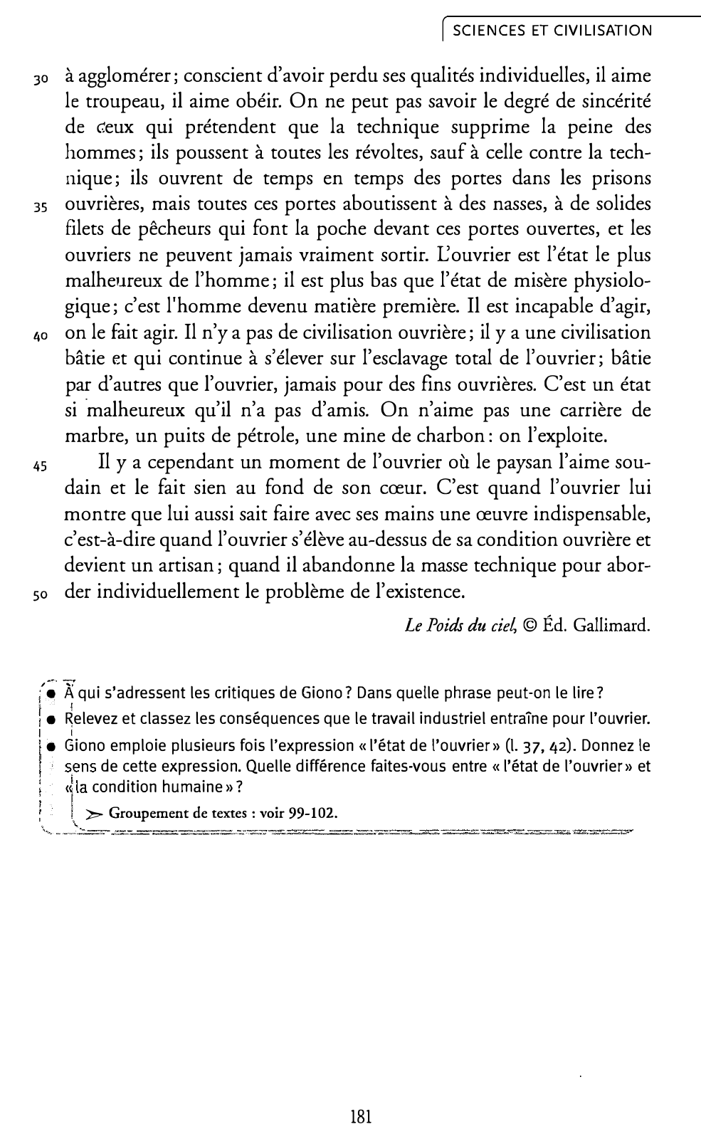 Prévisualisation du document La condition ouvrière et la mécanisation  Jean GIONO