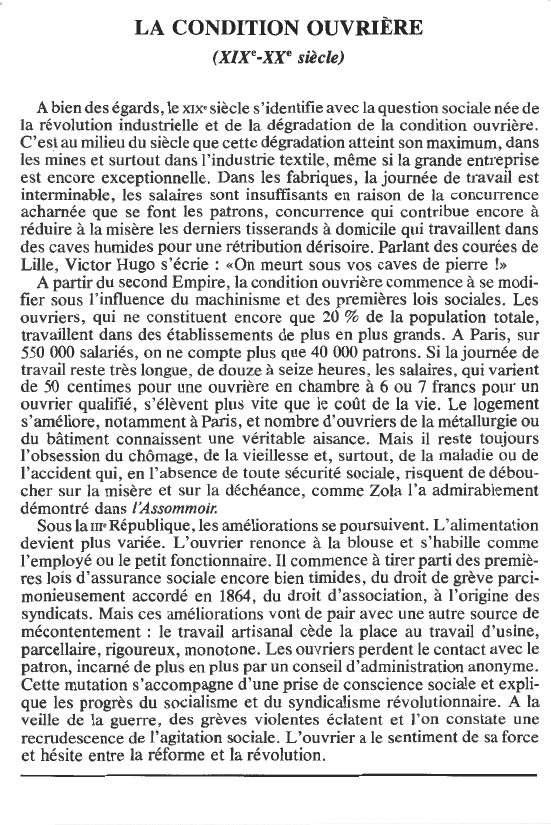 Prévisualisation du document LA CONDITION OUVRIÈRE(Xle-XXe siècle) (HISTOIRE).