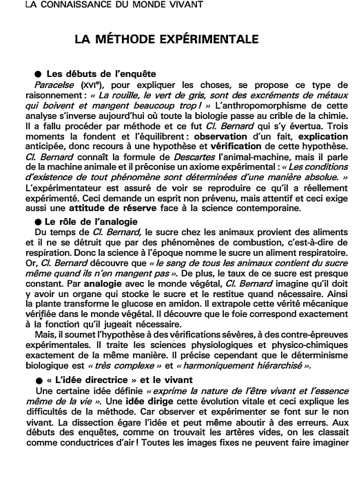 Prévisualisation du document LA CONNAISSANCE DU MONDE VIVANT

LA MÉTHODE EXPÉRIMENTALE
• Les débuts de l'enquête
Paracelse (XVI"), pour expliquer les choses, se...