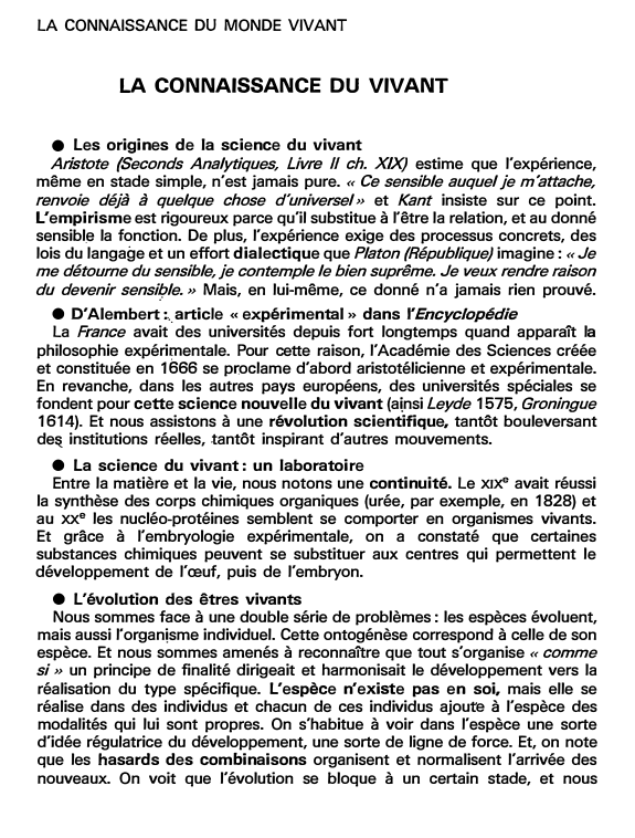 Prévisualisation du document LA CONNAISSANCE DU VIVANT (fiche bac)
