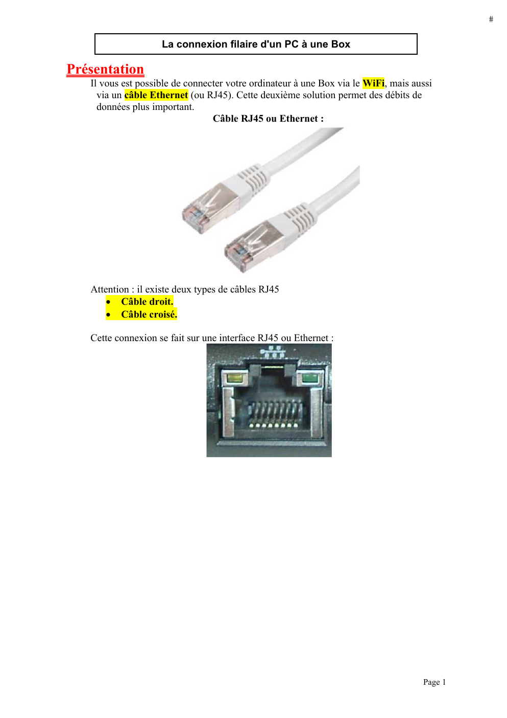 Prévisualisation du document La connexion filaire d'un PC à une Box