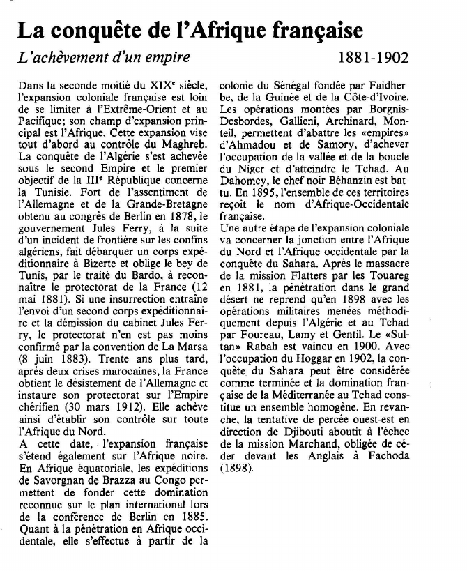 Prévisualisation du document La conquête de l'Afrique françaiseL'achèvement d'un empire.