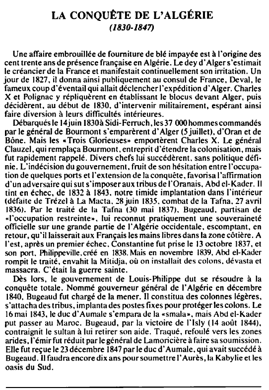 Prévisualisation du document LA CONQUÊTE DE L'ALGÉRIE( 1830-1847) - HISTOIRE.