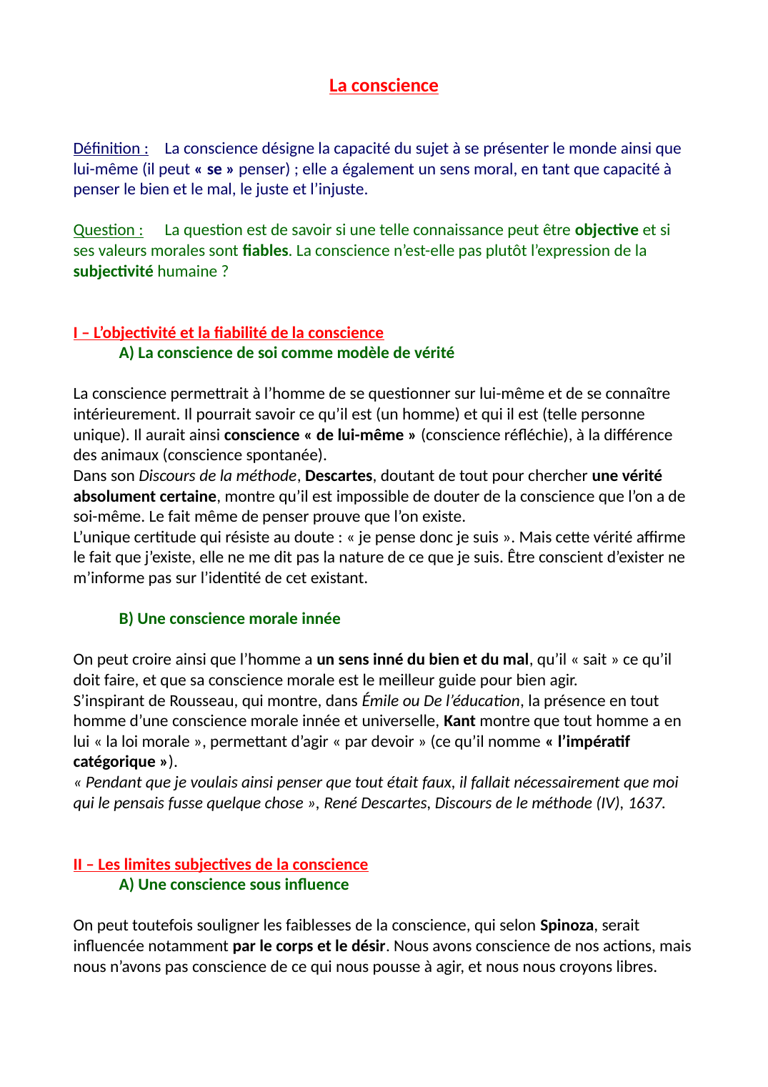 Prévisualisation du document La Conscience - cours