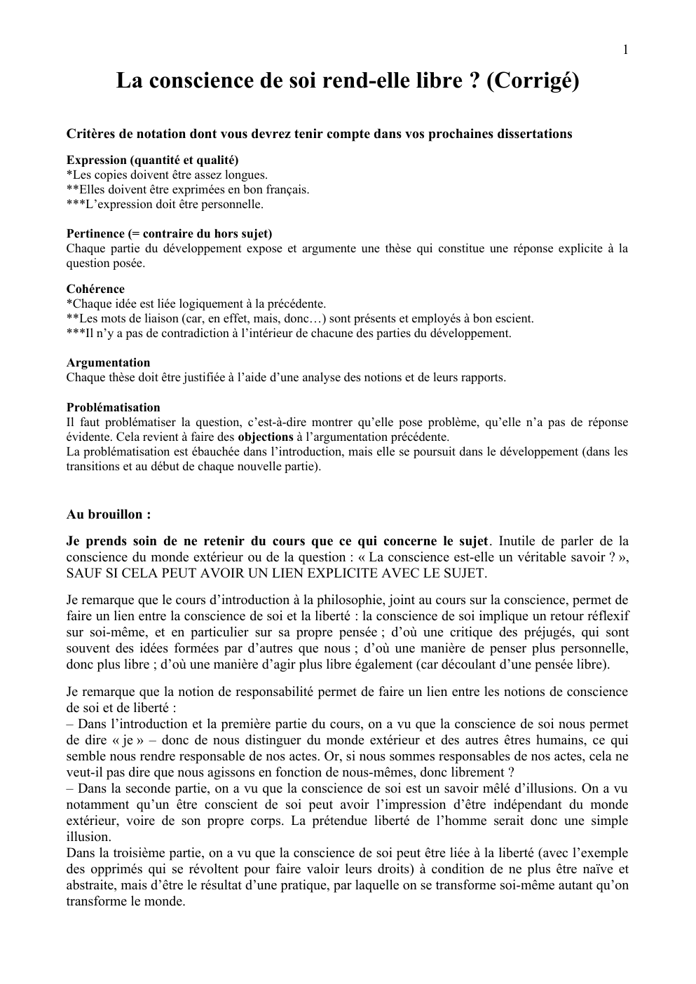 Prévisualisation du document La conscience de soi rend-elle libre ? (Corrigé)