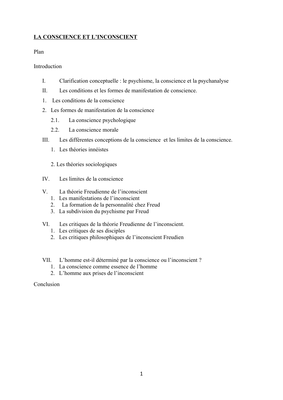 Prévisualisation du document la conscience et l'inconscient (cours de philo)