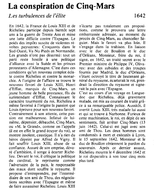 Prévisualisation du document La conspiration de Cinq-MarsLes turbulences de l'élite.