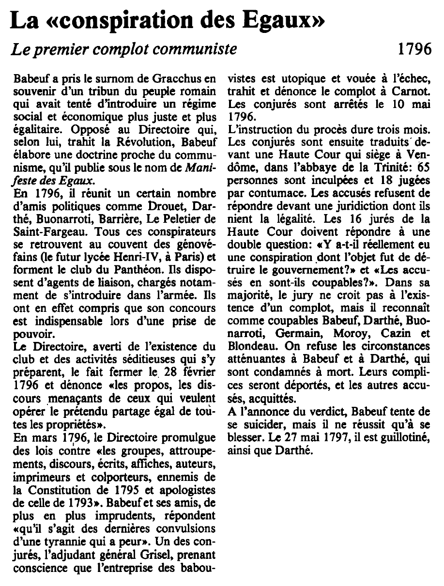 Prévisualisation du document La «conspiration des Egaux» (1796) - Le premier complot communiste
