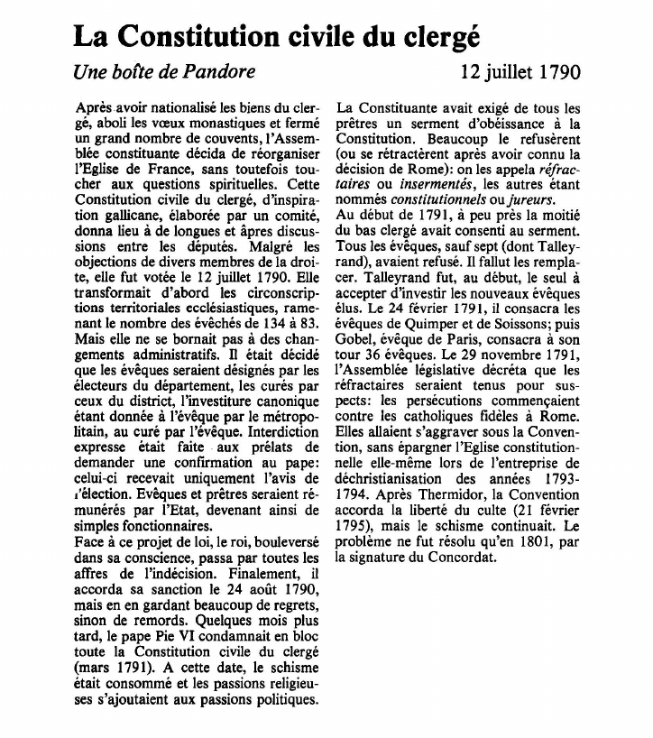 Prévisualisation du document La Constitution civile du clergéUne boîte de Pandore.
