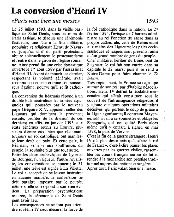 Prévisualisation du document La conversion d'Henri IV«Paris vaut bien une messe».