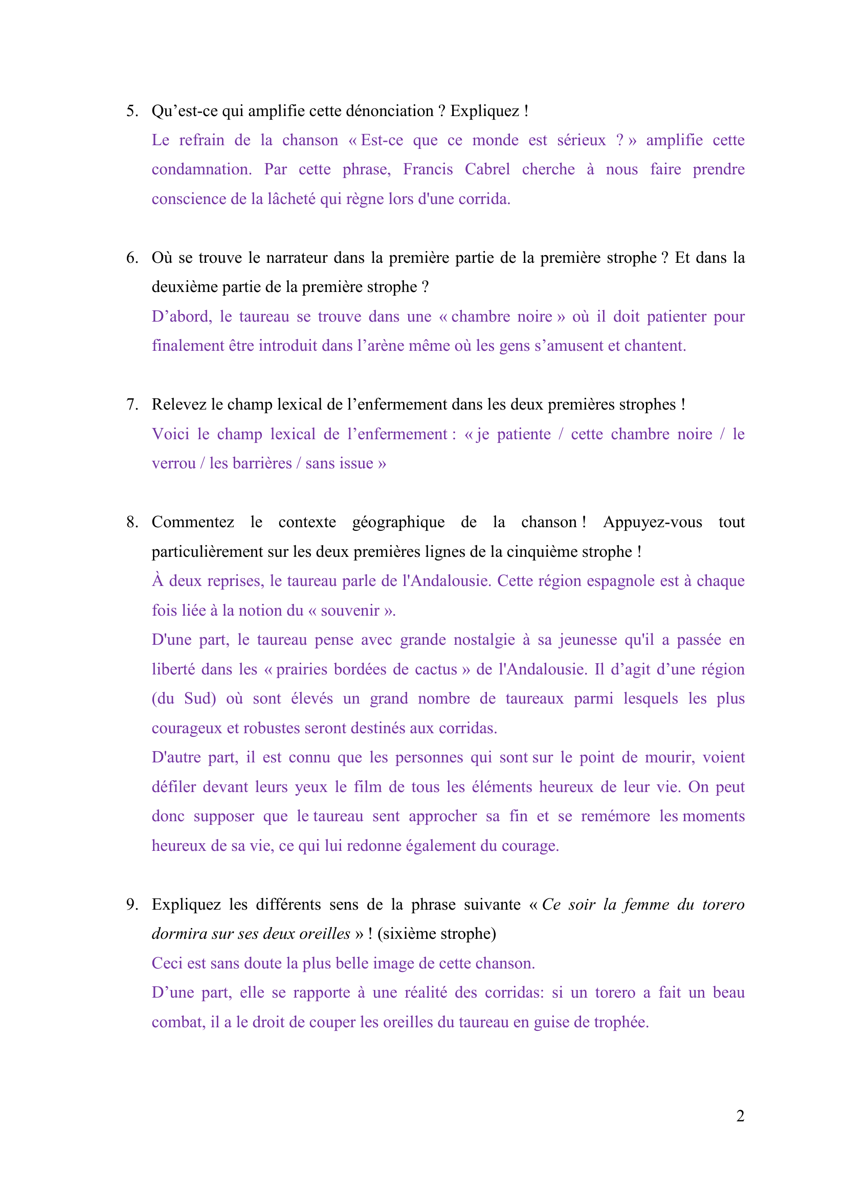 Prévisualisation du document La Corrida, Francis Cabrel: : réponses aux questions