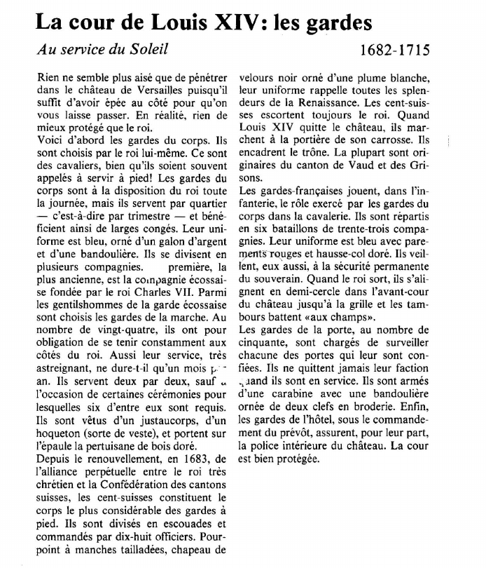 Prévisualisation du document La cour de Louis XIV: les gardesAu service du Soleil.
