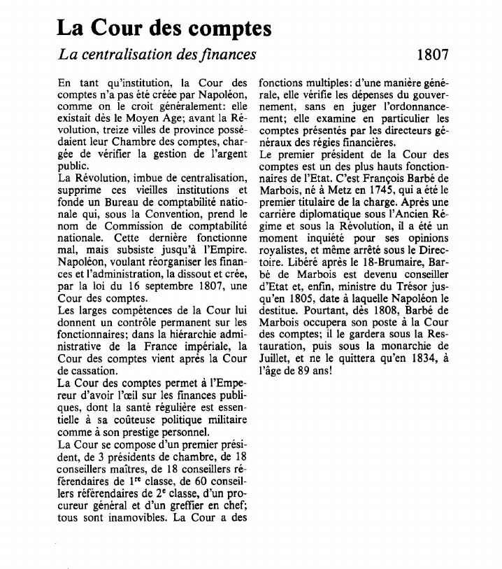 Prévisualisation du document La Cour des comptesLa centralisation des finances.