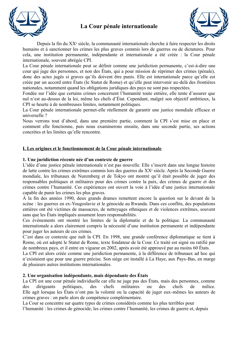 Prévisualisation du document La Cour Pénale Internationale (CPI)