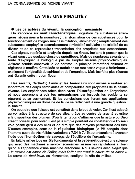 Prévisualisation du document LA CQNNAISSANCE DU MONDE VIVANT

LA VIE : UNE FINALITÉ ?
• Les caractères du vivant : la conception mécaniste...
