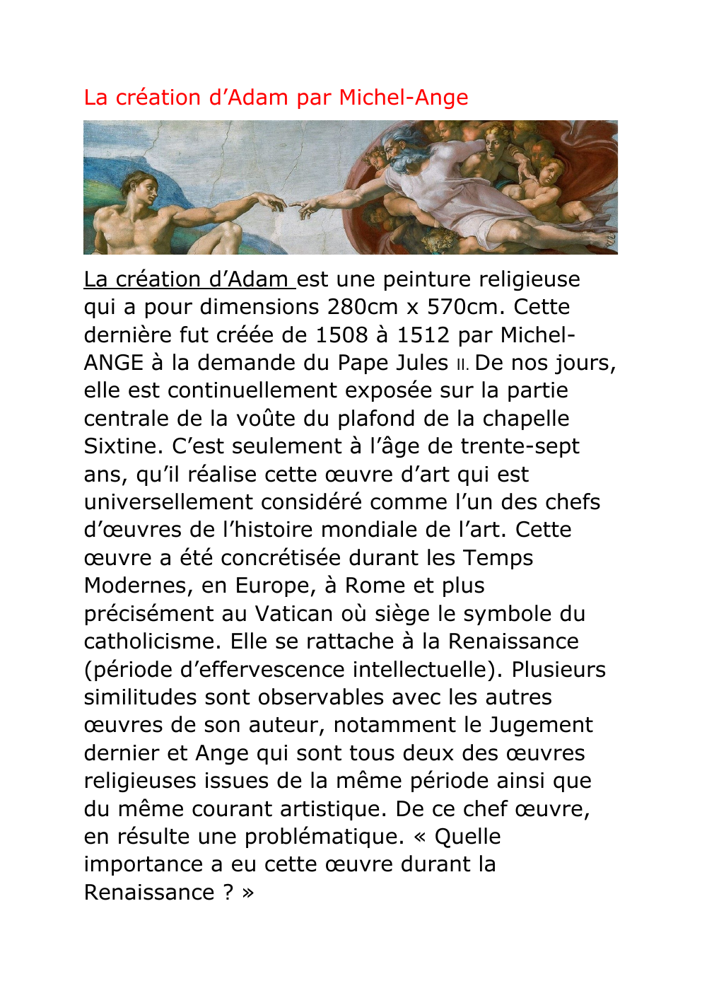 Prévisualisation du document La création d’Adam par Michel-Ange