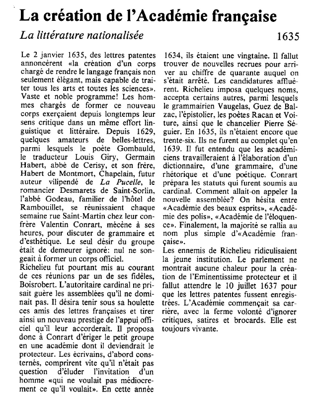 Prévisualisation du document La création de l'Académie françaiseLa littérature nationalisée.