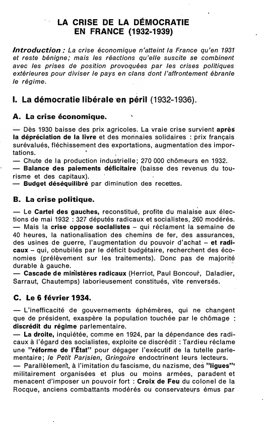 Prévisualisation du document LA CRISE DE LA DÉMOCRATIE EN FRANCE (1932-1939)