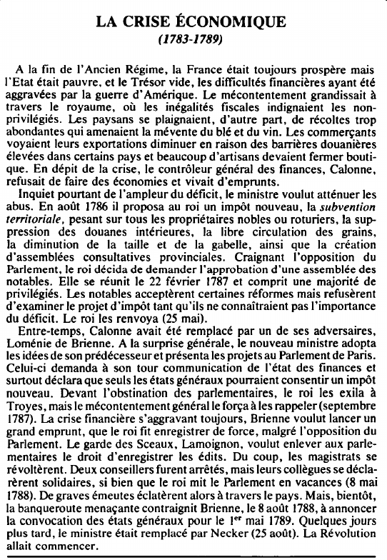 Prévisualisation du document LA CRISE ÉCONOMIQUE( 1783-1789) - HISTOIRE.