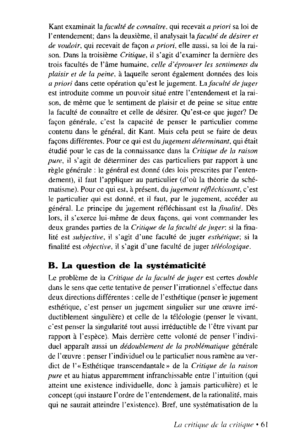 Prévisualisation du document LA CRITIQUE DE LA FACULTÉ DE JUGER de KANT (résumé et analyse)