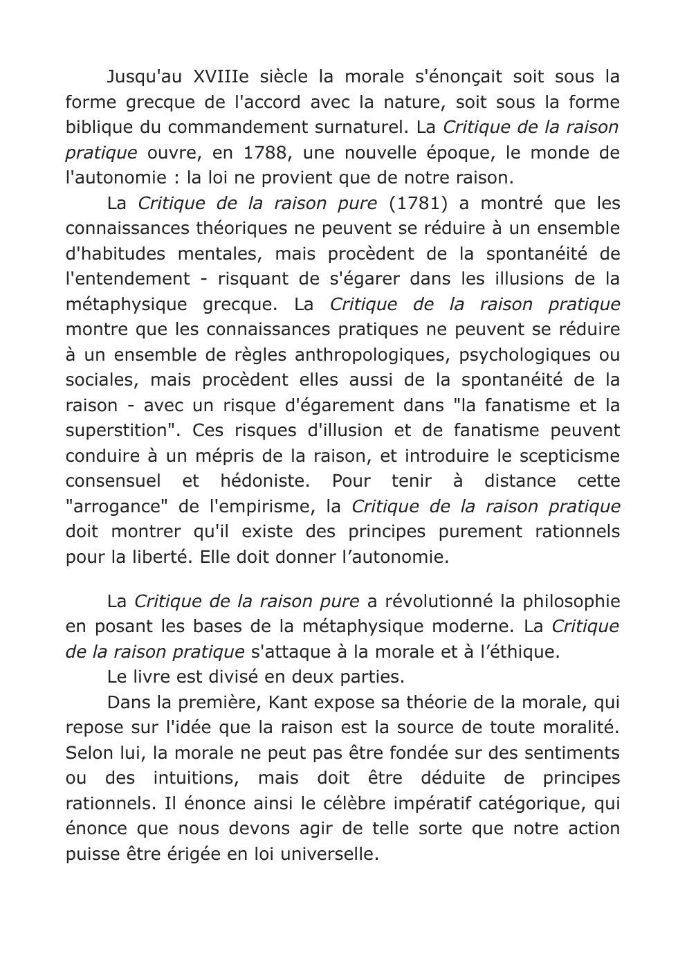 Prévisualisation du document La Critique de la raison pratique en 1788