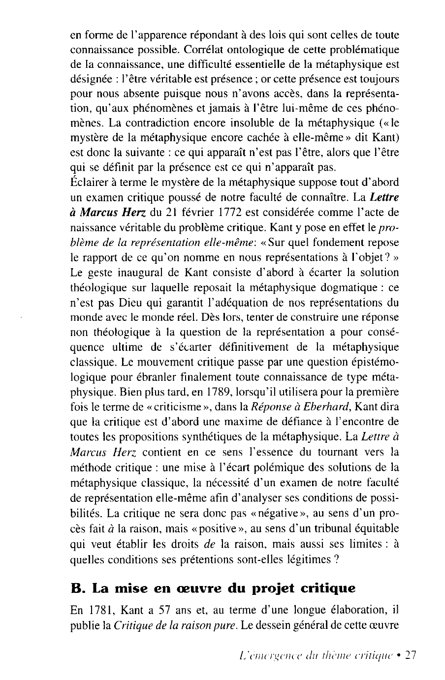 Prévisualisation du document LA CRITIQUE DE LA RAISON PURE: LE THÈME CRITIQUE