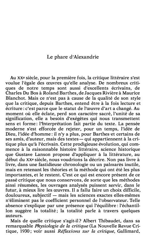 Prévisualisation du document La critique littéraire: Le phare d'Alexandrie