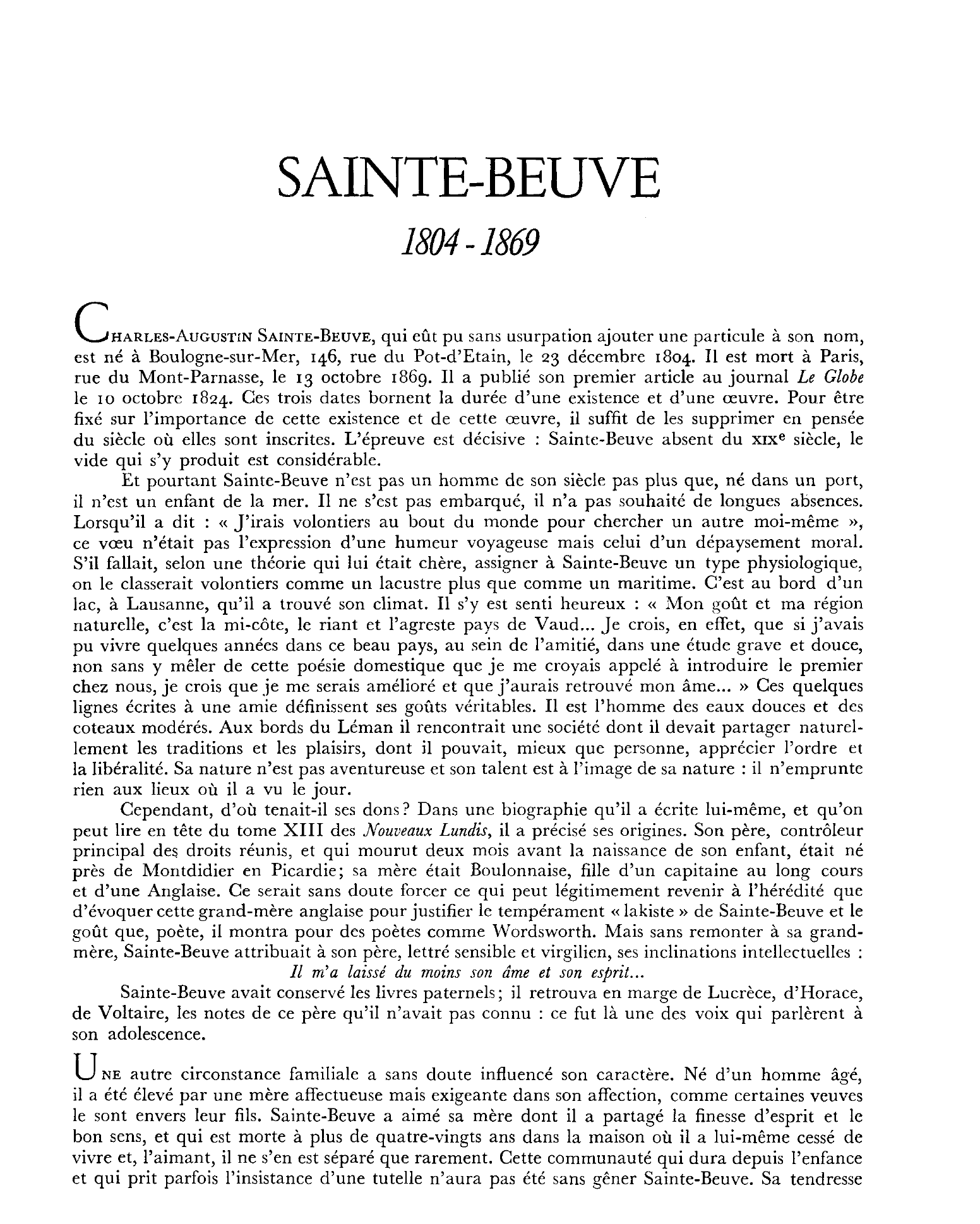 Prévisualisation du document La critique : Sainte - Beuve