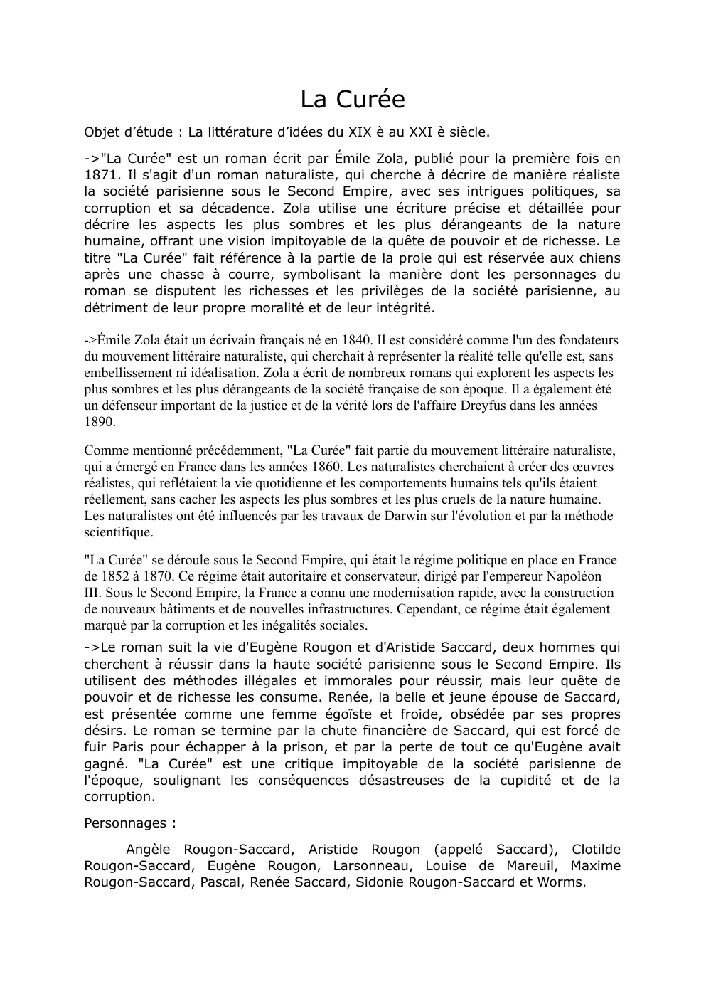 Prévisualisation du document La Curée Objet d’étude : La littérature d’idées du XIX è au XXI è siècle.
