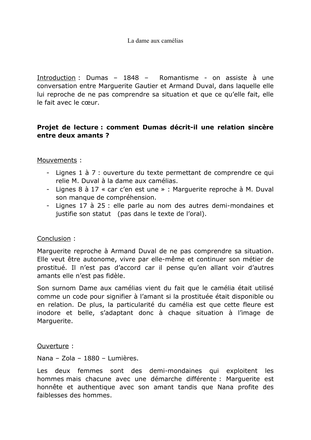 Prévisualisation du document La dame aux camélias : comment Dumas décrit-il une relation sincère entre deux amants ?