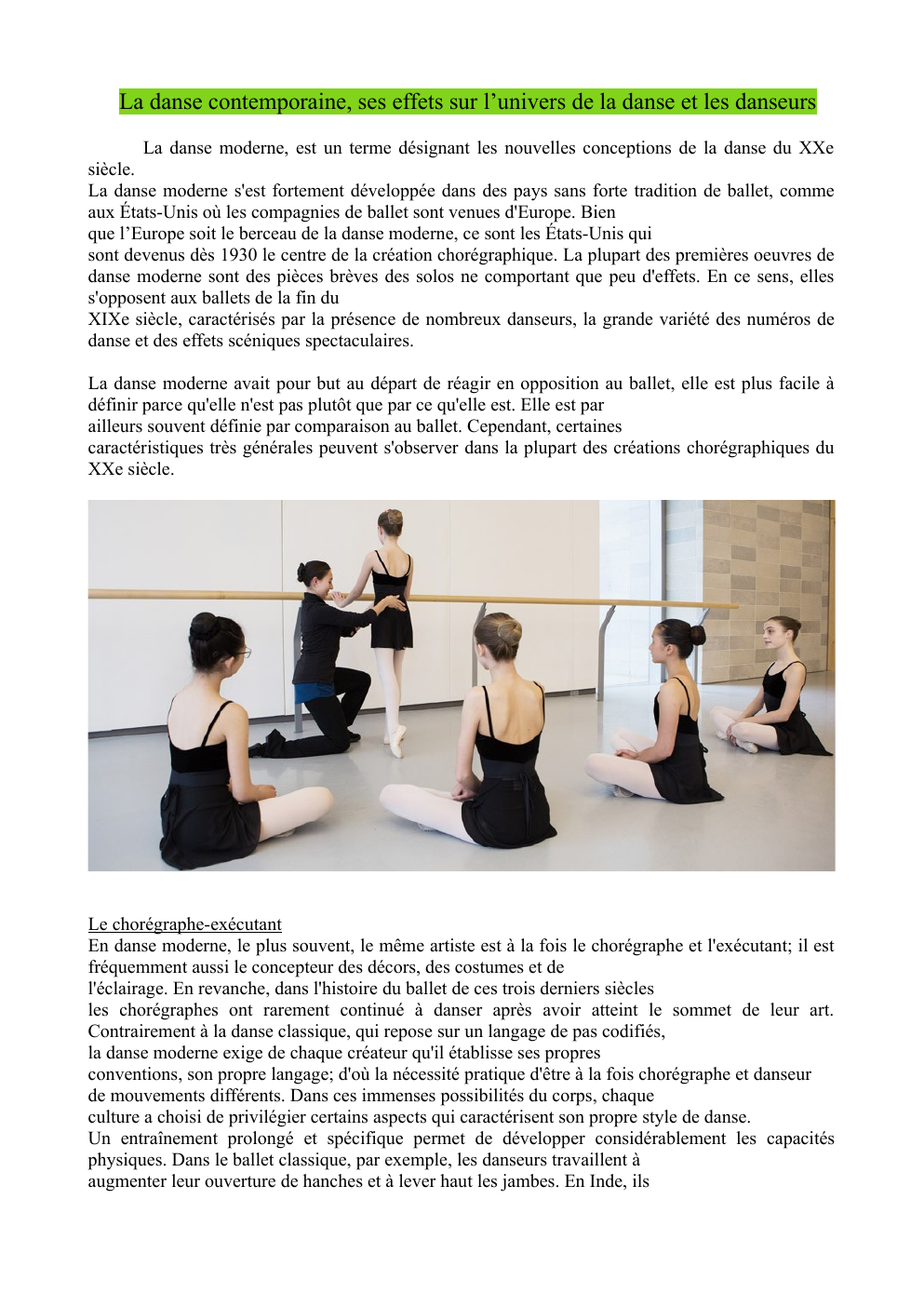 Prévisualisation du document La danse contemporaine, ses effets sur l’univers de la danse et les danseurs