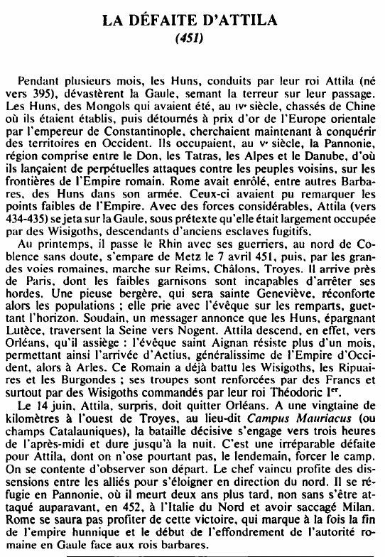 Prévisualisation du document LA DÉFAITE D'ATTILA(451) - HISTOIRE.