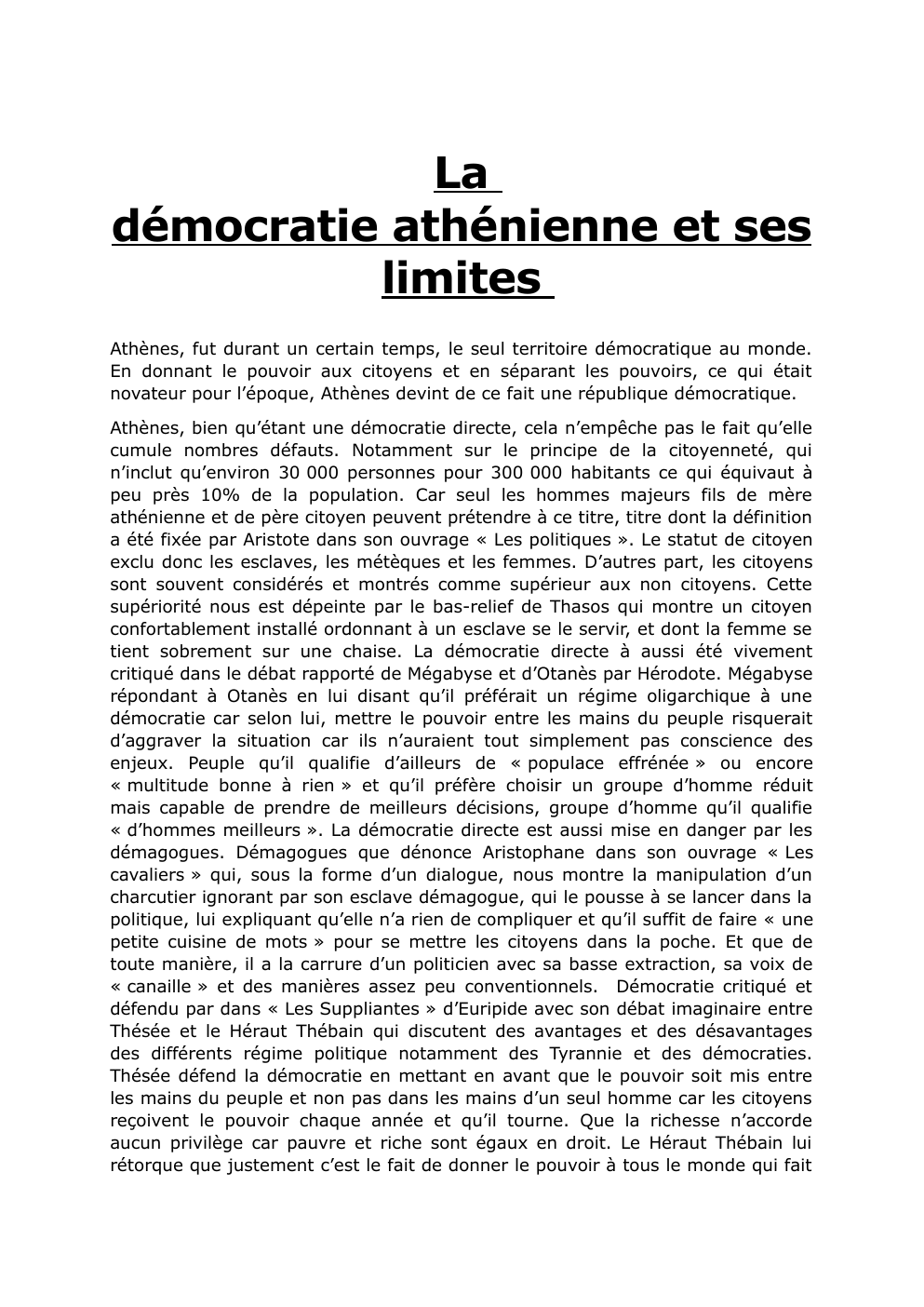 Prévisualisation du document La démocratie athénienne et ses limites