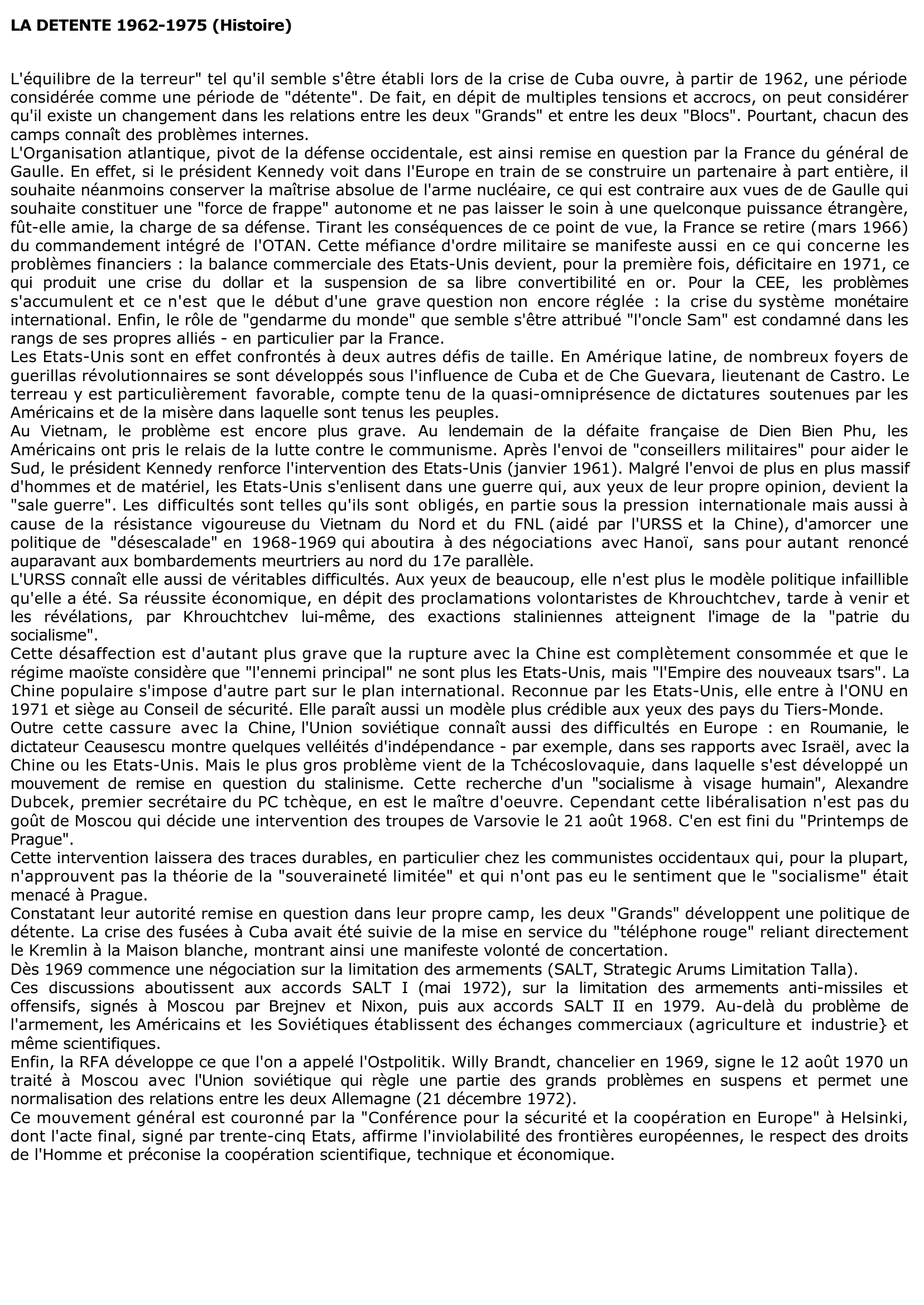Prévisualisation du document La Détente (1962-1975): Bilan