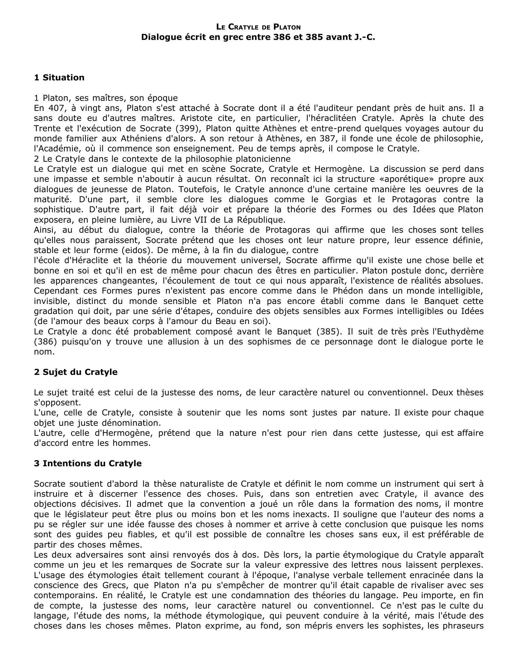 Prévisualisation du document La dialectique platonicienne - Introduction au Cratyle de Platon.