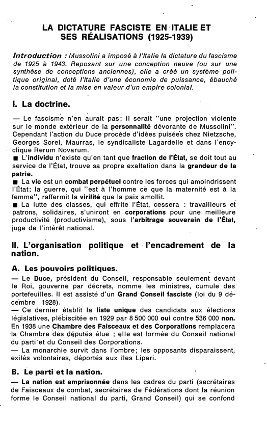 Prévisualisation du document LA DICTATURE FASCISTE EN ITALIE ET SES RÉALISATIONS (1925-1939)