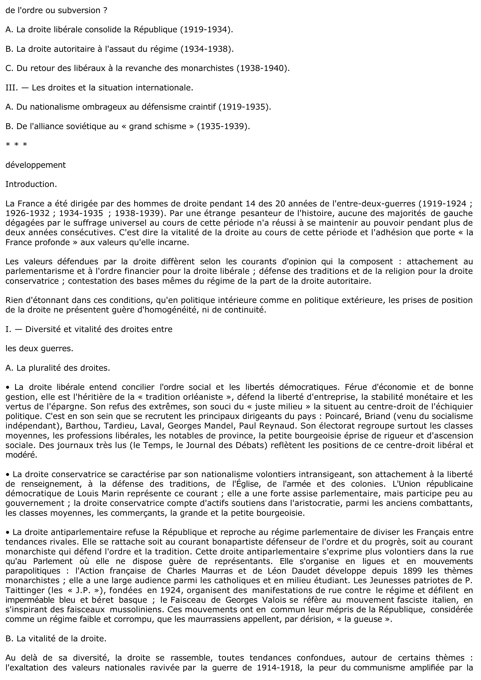 Prévisualisation du document LA DROITE EN FRANCE DE 1919 A 1939 (Histoire)